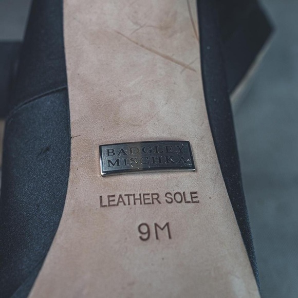 Badgley Mischka Peep Toe Satin Rhinestone Stiletto Heels - Picture 2 of 2